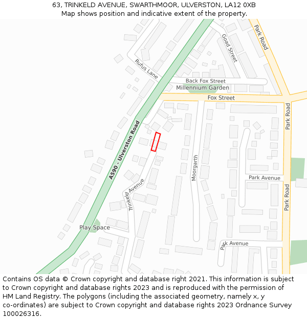 63, TRINKELD AVENUE, SWARTHMOOR, ULVERSTON, LA12 0XB: Location map and indicative extent of plot