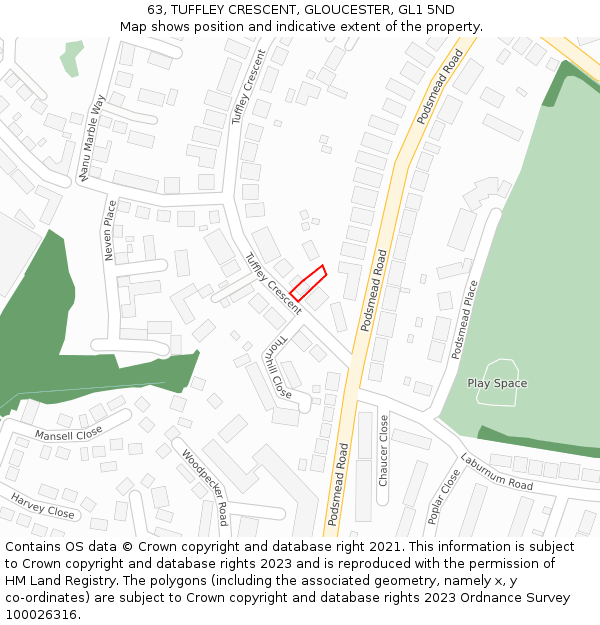 63, TUFFLEY CRESCENT, GLOUCESTER, GL1 5ND: Location map and indicative extent of plot