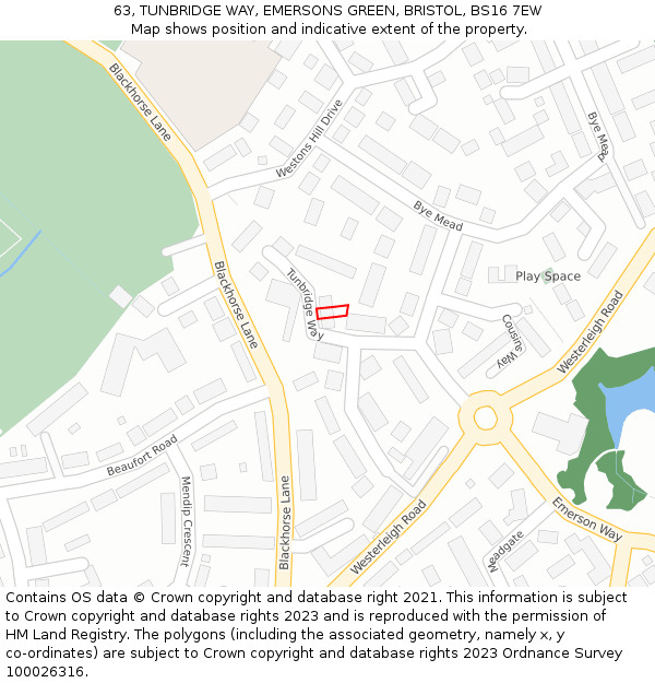63, TUNBRIDGE WAY, EMERSONS GREEN, BRISTOL, BS16 7EW: Location map and indicative extent of plot