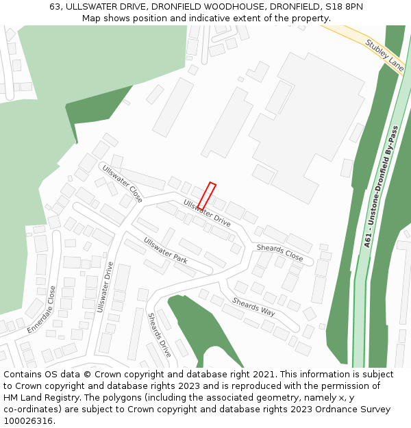 63, ULLSWATER DRIVE, DRONFIELD WOODHOUSE, DRONFIELD, S18 8PN: Location map and indicative extent of plot