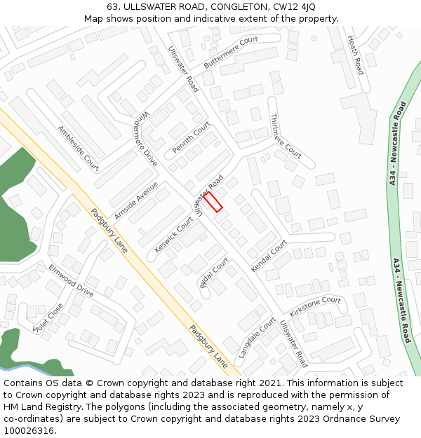 63, ULLSWATER ROAD, CONGLETON, CW12 4JQ: Location map and indicative extent of plot