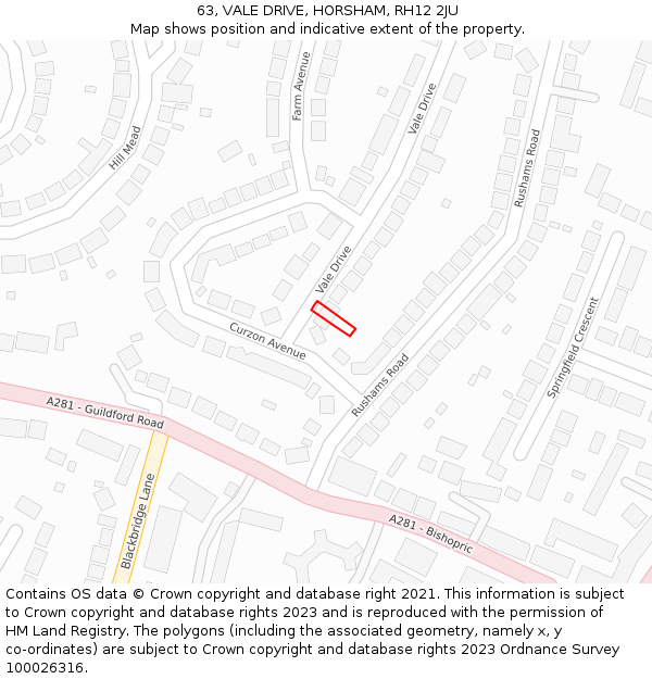 63, VALE DRIVE, HORSHAM, RH12 2JU: Location map and indicative extent of plot