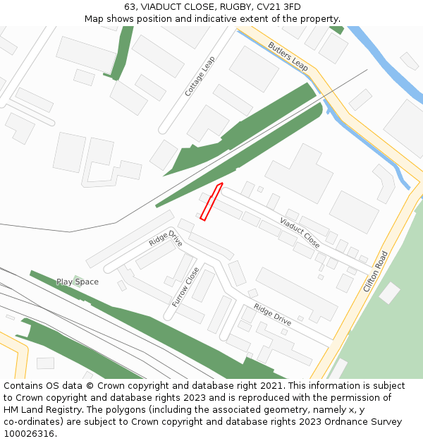 63, VIADUCT CLOSE, RUGBY, CV21 3FD: Location map and indicative extent of plot