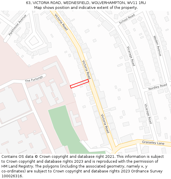 63, VICTORIA ROAD, WEDNESFIELD, WOLVERHAMPTON, WV11 1RU: Location map and indicative extent of plot
