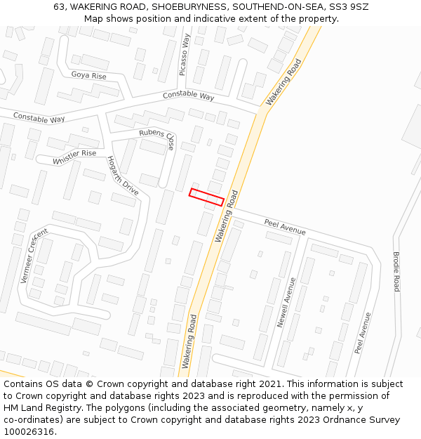 63, WAKERING ROAD, SHOEBURYNESS, SOUTHEND-ON-SEA, SS3 9SZ: Location map and indicative extent of plot