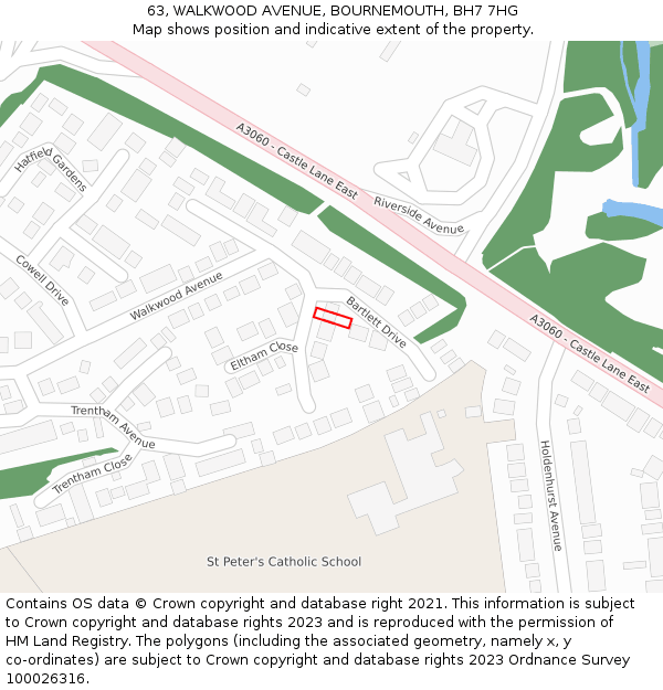 63, WALKWOOD AVENUE, BOURNEMOUTH, BH7 7HG: Location map and indicative extent of plot