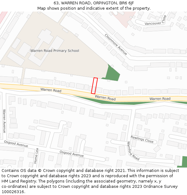 63, WARREN ROAD, ORPINGTON, BR6 6JF: Location map and indicative extent of plot