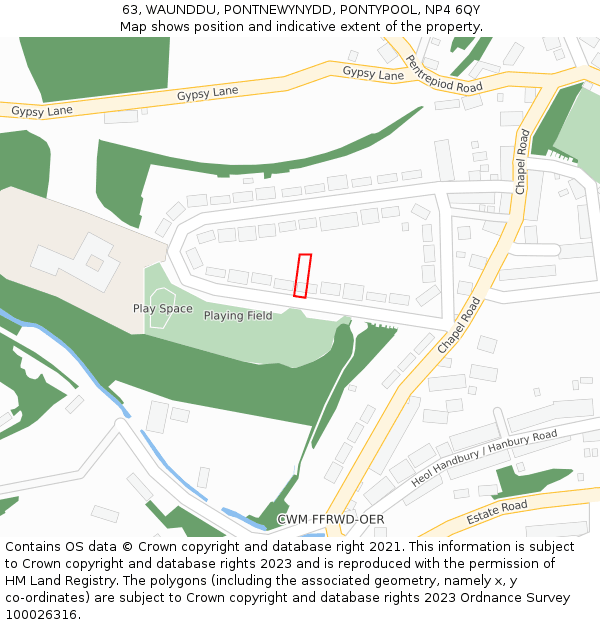 63, WAUNDDU, PONTNEWYNYDD, PONTYPOOL, NP4 6QY: Location map and indicative extent of plot