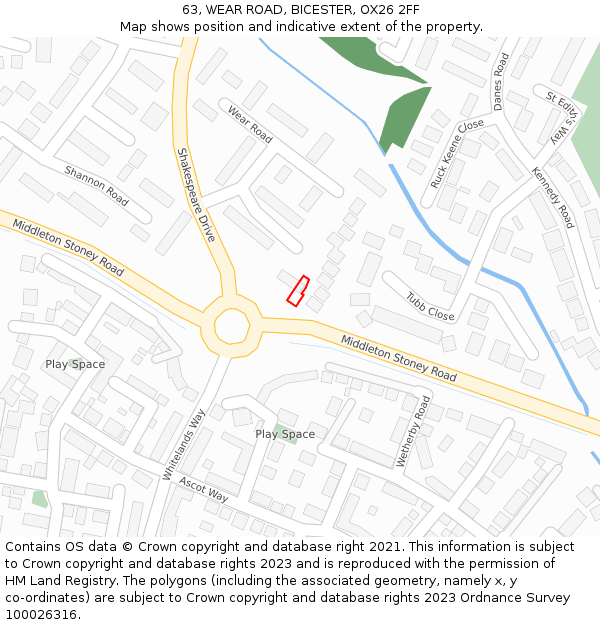 63, WEAR ROAD, BICESTER, OX26 2FF: Location map and indicative extent of plot