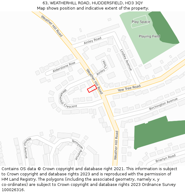 63, WEATHERHILL ROAD, HUDDERSFIELD, HD3 3QY: Location map and indicative extent of plot