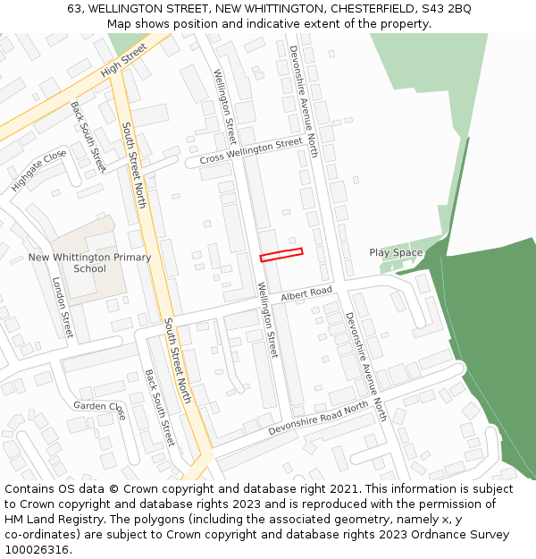 63, WELLINGTON STREET, NEW WHITTINGTON, CHESTERFIELD, S43 2BQ: Location map and indicative extent of plot