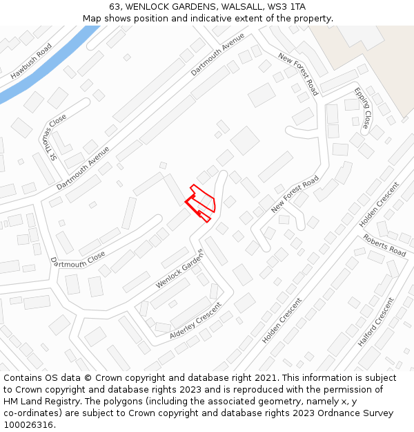 63, WENLOCK GARDENS, WALSALL, WS3 1TA: Location map and indicative extent of plot