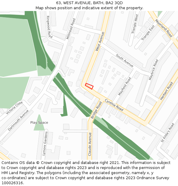 63, WEST AVENUE, BATH, BA2 3QD: Location map and indicative extent of plot