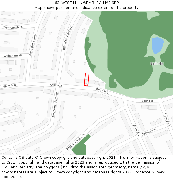 63, WEST HILL, WEMBLEY, HA9 9RP: Location map and indicative extent of plot