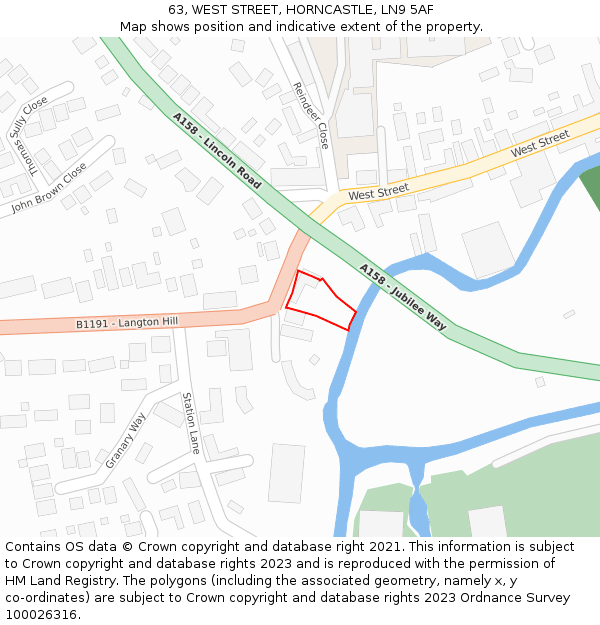 63, WEST STREET, HORNCASTLE, LN9 5AF: Location map and indicative extent of plot