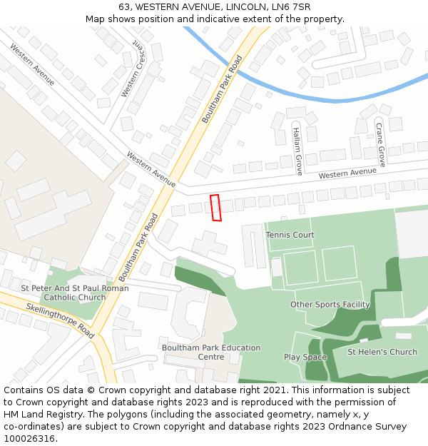 63, WESTERN AVENUE, LINCOLN, LN6 7SR: Location map and indicative extent of plot