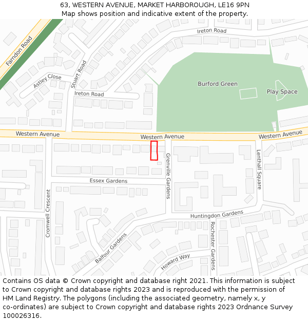 63, WESTERN AVENUE, MARKET HARBOROUGH, LE16 9PN: Location map and indicative extent of plot