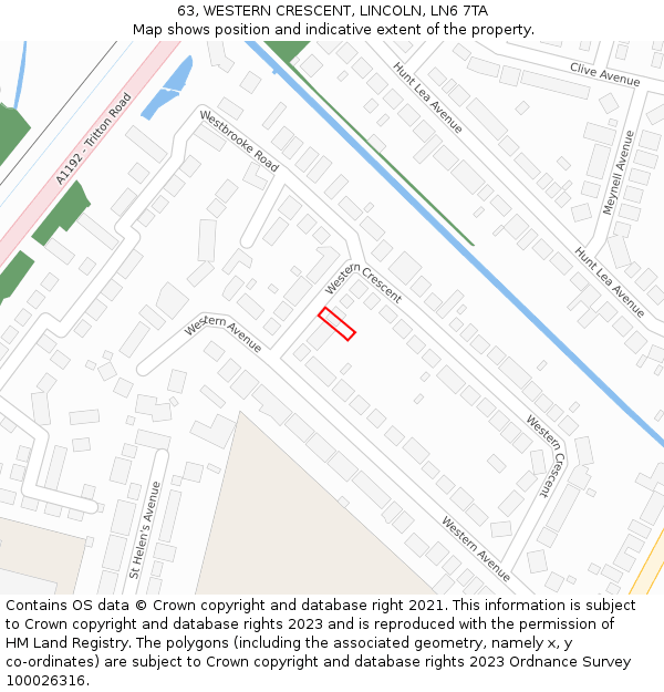 63, WESTERN CRESCENT, LINCOLN, LN6 7TA: Location map and indicative extent of plot