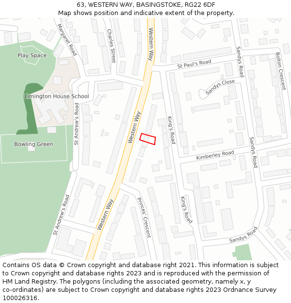 63, WESTERN WAY, BASINGSTOKE, RG22 6DF: Location map and indicative extent of plot