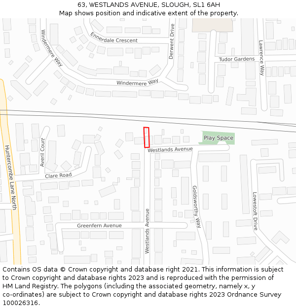 63, WESTLANDS AVENUE, SLOUGH, SL1 6AH: Location map and indicative extent of plot