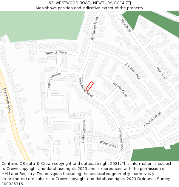63, WESTWOOD ROAD, NEWBURY, RG14 7TJ: Location map and indicative extent of plot