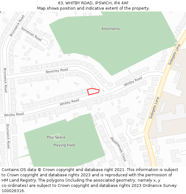 63, WHITBY ROAD, IPSWICH, IP4 4AF: Location map and indicative extent of plot