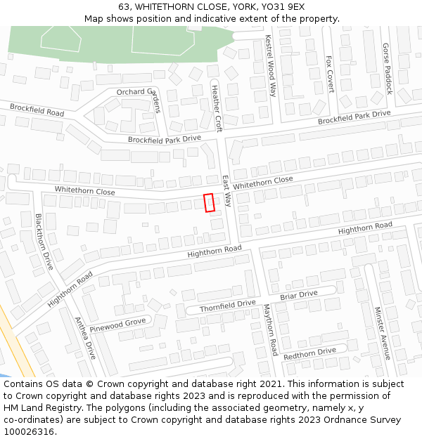 63, WHITETHORN CLOSE, YORK, YO31 9EX: Location map and indicative extent of plot