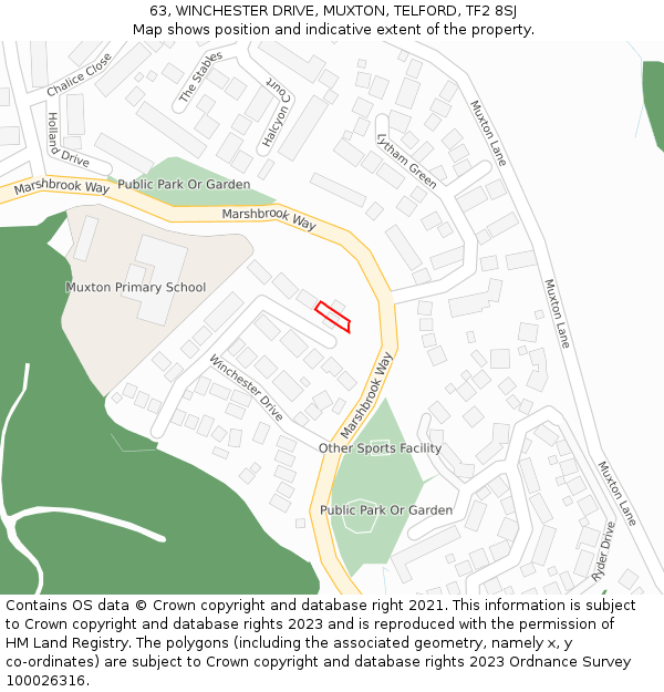 63, WINCHESTER DRIVE, MUXTON, TELFORD, TF2 8SJ: Location map and indicative extent of plot