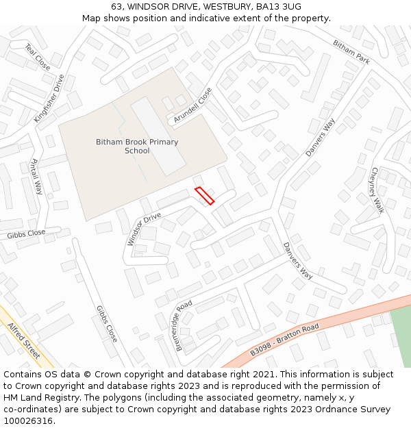 63, WINDSOR DRIVE, WESTBURY, BA13 3UG: Location map and indicative extent of plot