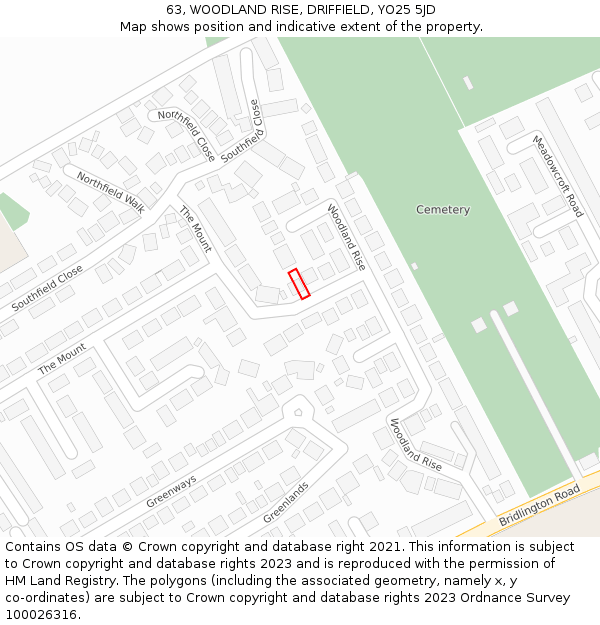 63, WOODLAND RISE, DRIFFIELD, YO25 5JD: Location map and indicative extent of plot