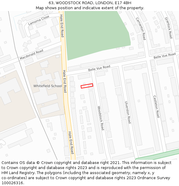 63, WOODSTOCK ROAD, LONDON, E17 4BH: Location map and indicative extent of plot