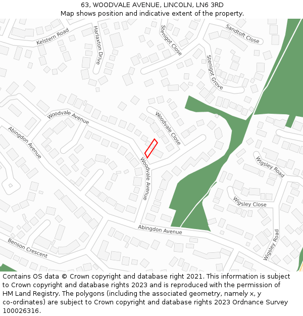 63, WOODVALE AVENUE, LINCOLN, LN6 3RD: Location map and indicative extent of plot