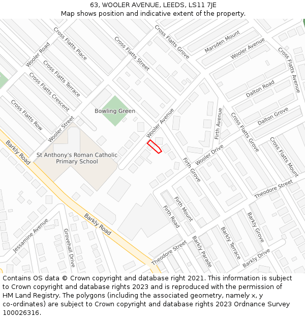 63, WOOLER AVENUE, LEEDS, LS11 7JE: Location map and indicative extent of plot