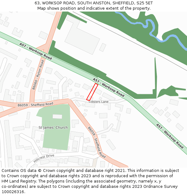 63, WORKSOP ROAD, SOUTH ANSTON, SHEFFIELD, S25 5ET: Location map and indicative extent of plot