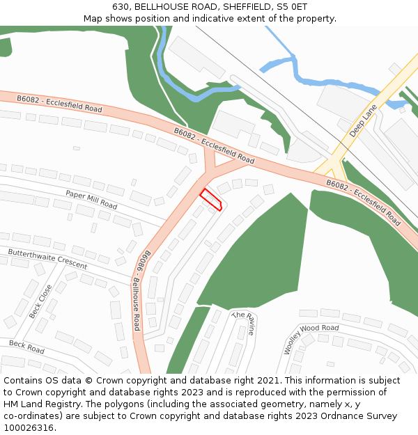 630, BELLHOUSE ROAD, SHEFFIELD, S5 0ET: Location map and indicative extent of plot