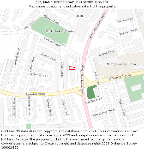 630, MANCHESTER ROAD, BRADFORD, BD5 7NL: Location map and indicative extent of plot