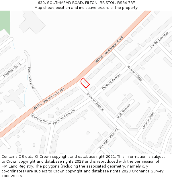 630, SOUTHMEAD ROAD, FILTON, BRISTOL, BS34 7RE: Location map and indicative extent of plot