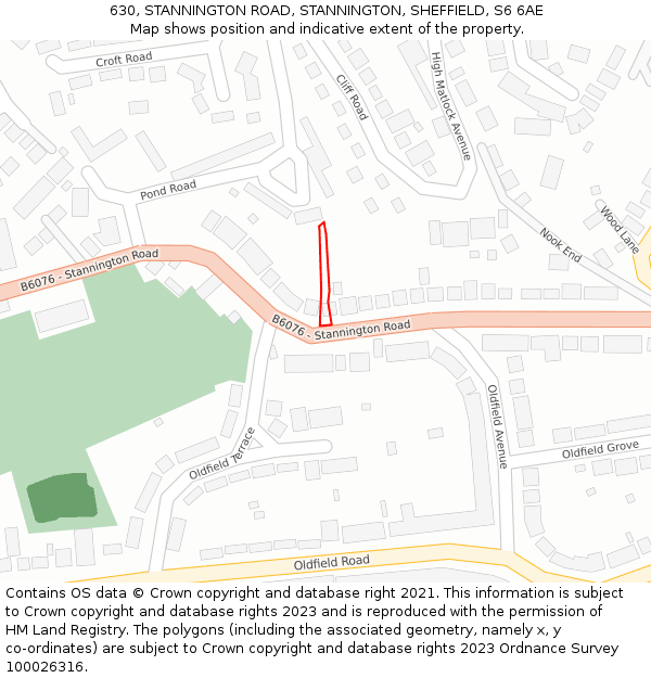 630, STANNINGTON ROAD, STANNINGTON, SHEFFIELD, S6 6AE: Location map and indicative extent of plot