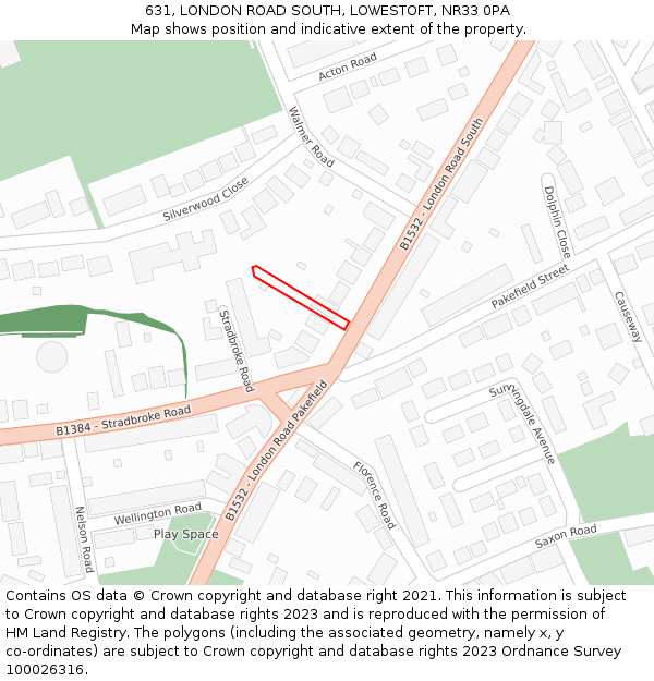 631, LONDON ROAD SOUTH, LOWESTOFT, NR33 0PA: Location map and indicative extent of plot