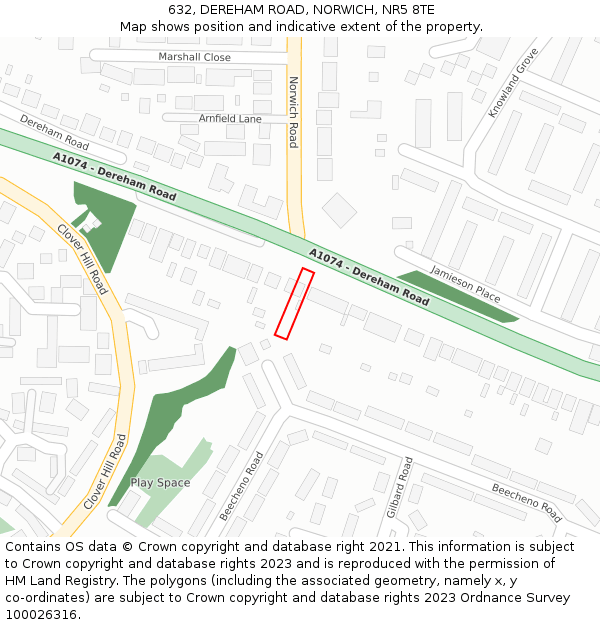 632, DEREHAM ROAD, NORWICH, NR5 8TE: Location map and indicative extent of plot
