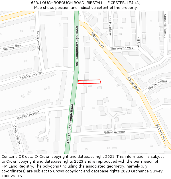 633, LOUGHBOROUGH ROAD, BIRSTALL, LEICESTER, LE4 4NJ: Location map and indicative extent of plot
