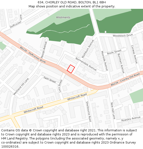 634, CHORLEY OLD ROAD, BOLTON, BL1 6BH: Location map and indicative extent of plot