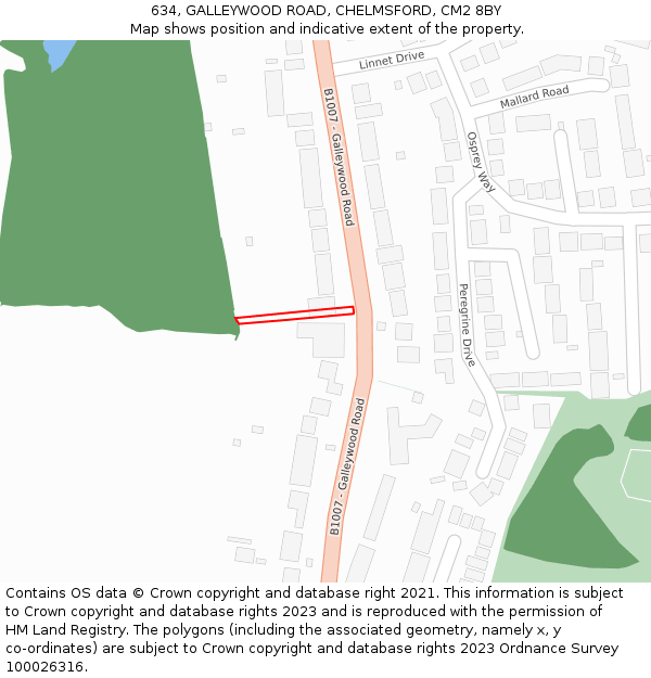 634, GALLEYWOOD ROAD, CHELMSFORD, CM2 8BY: Location map and indicative extent of plot