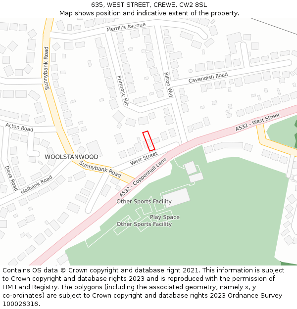 635, WEST STREET, CREWE, CW2 8SL: Location map and indicative extent of plot