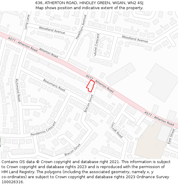 636, ATHERTON ROAD, HINDLEY GREEN, WIGAN, WN2 4SJ: Location map and indicative extent of plot
