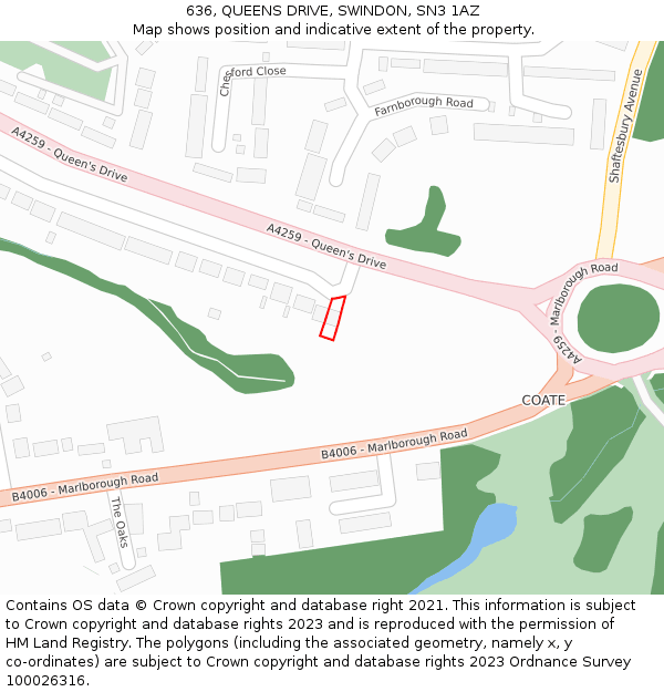 636, QUEENS DRIVE, SWINDON, SN3 1AZ: Location map and indicative extent of plot