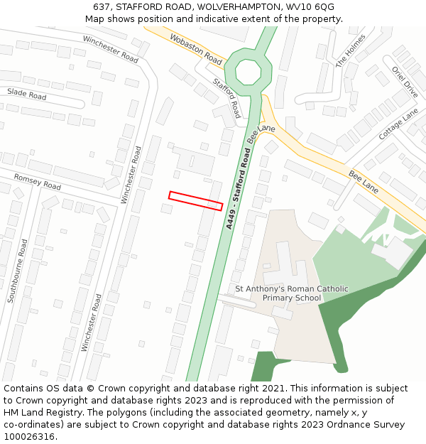 637, STAFFORD ROAD, WOLVERHAMPTON, WV10 6QG: Location map and indicative extent of plot