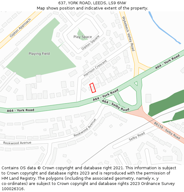 637, YORK ROAD, LEEDS, LS9 6NW: Location map and indicative extent of plot