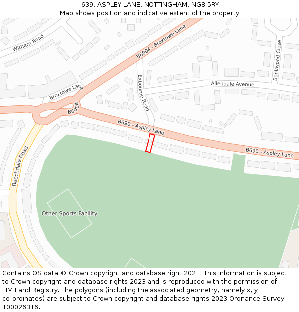 639, ASPLEY LANE, NOTTINGHAM, NG8 5RY: Location map and indicative extent of plot