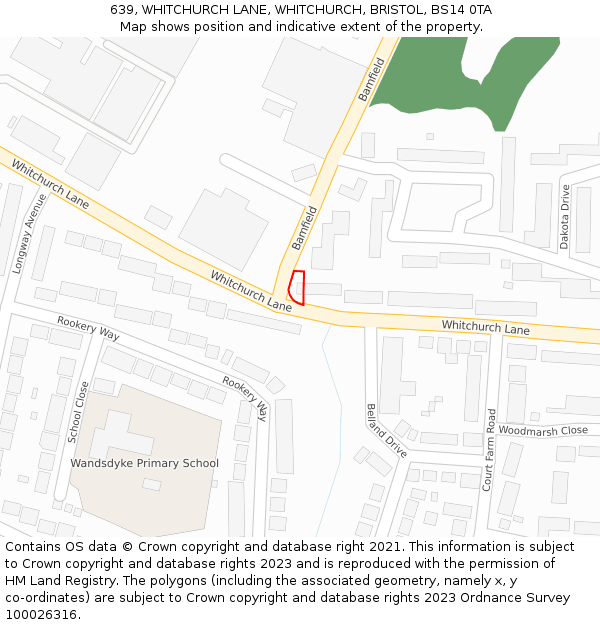 639, WHITCHURCH LANE, WHITCHURCH, BRISTOL, BS14 0TA: Location map and indicative extent of plot